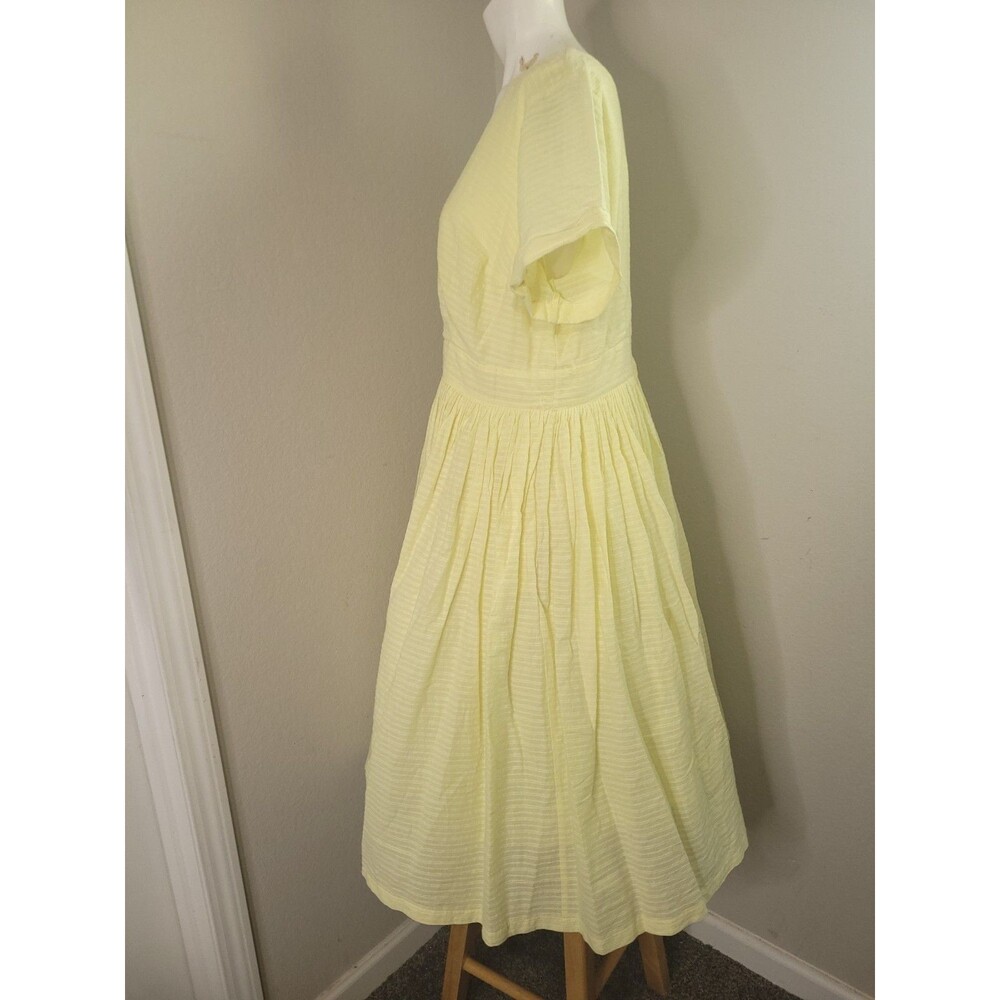 ModCloth size 18 maxi long dress yellow lining faux button pleated smocked - Picture 2 of 12